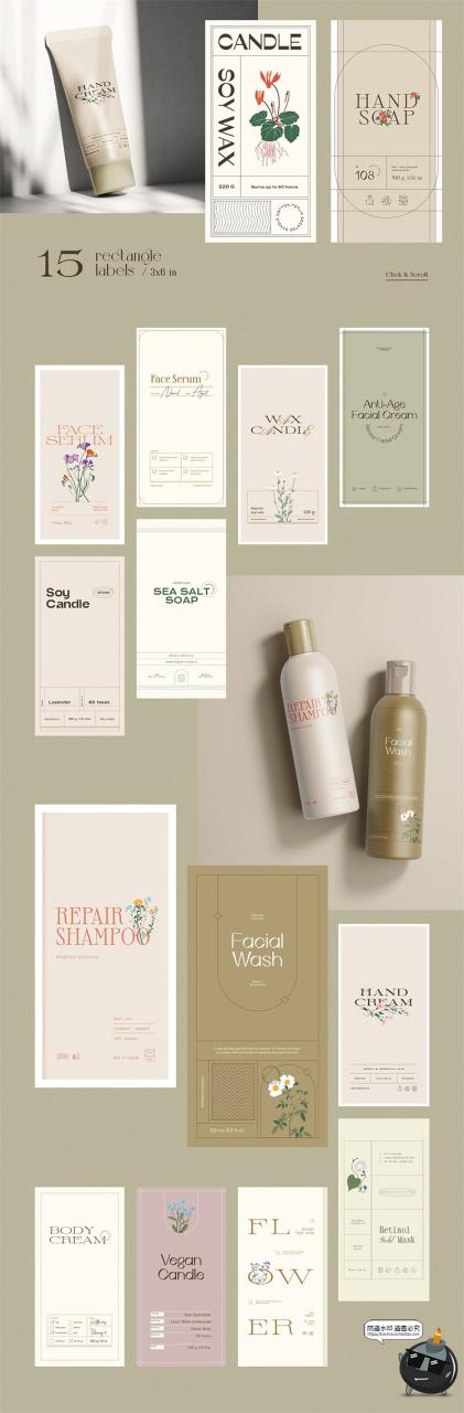 图片[2]-复古文艺花卉美妆香薰产品包装标签贴纸排版AI矢量PSD模板PS素材-设计猿