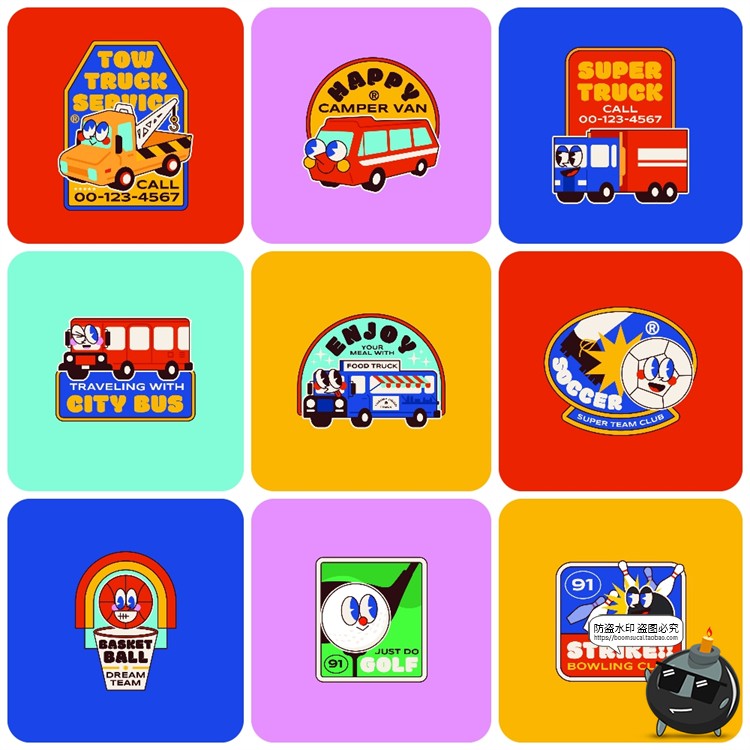 图片[3]-港式潮流卡通形象复古不干胶贴纸潮牌插图插画PSD模板AI矢量素材-设计猿