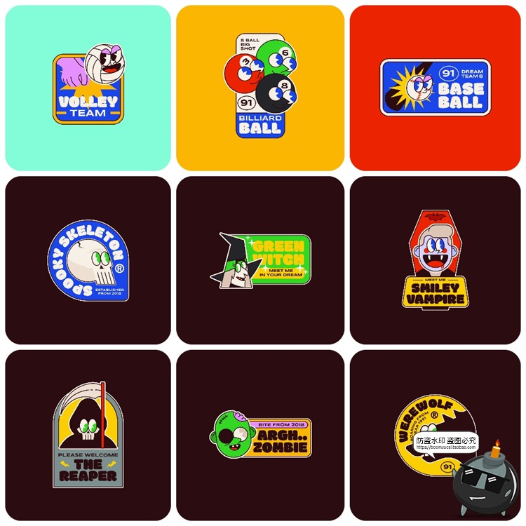 图片[4]-港式潮流卡通形象复古不干胶贴纸潮牌插图插画PSD模板AI矢量素材-设计猿