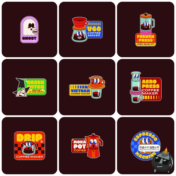 图片[5]-港式潮流卡通形象复古不干胶贴纸潮牌插图插画PSD模板AI矢量素材-设计猿