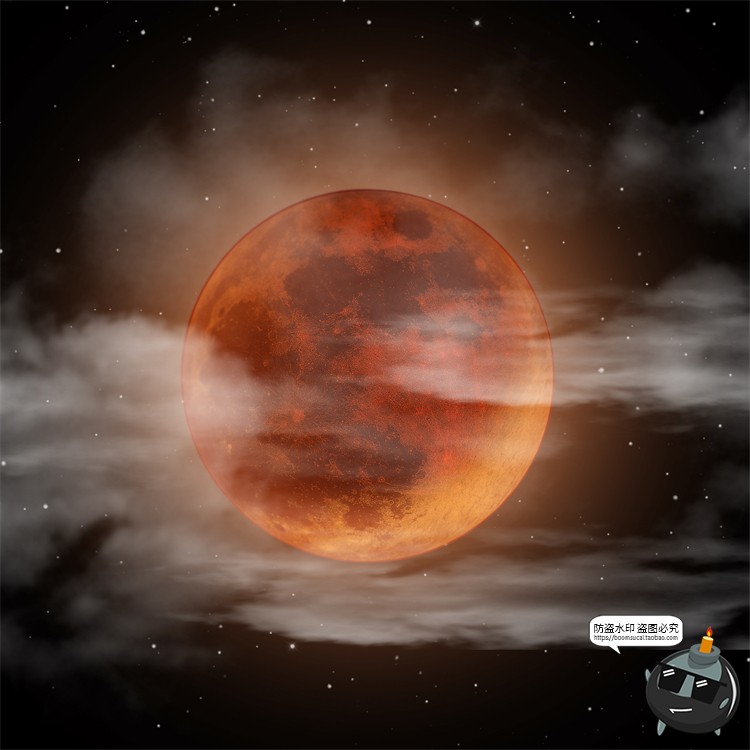 图片[1]-月球月亮中秋多云红月后期合成插画背景海报PSD分层模板PS素材-设计猿