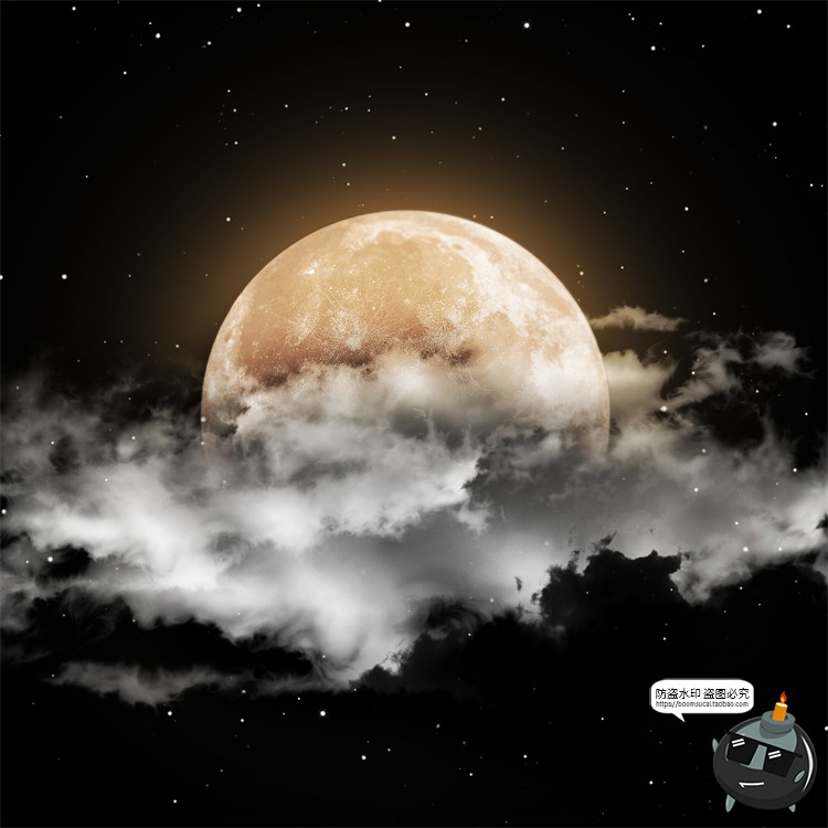 图片[4]-月球月亮中秋多云红月后期合成插画背景海报PSD分层模板PS素材-设计猿