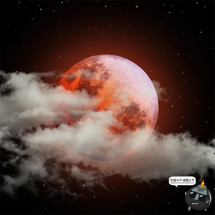 图片[5]-月球月亮中秋多云红月后期合成插画背景海报PSD分层模板PS素材-设计猿
