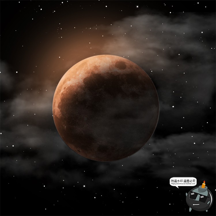 图片[6]-月球月亮中秋多云红月后期合成插画背景海报PSD分层模板PS素材-设计猿