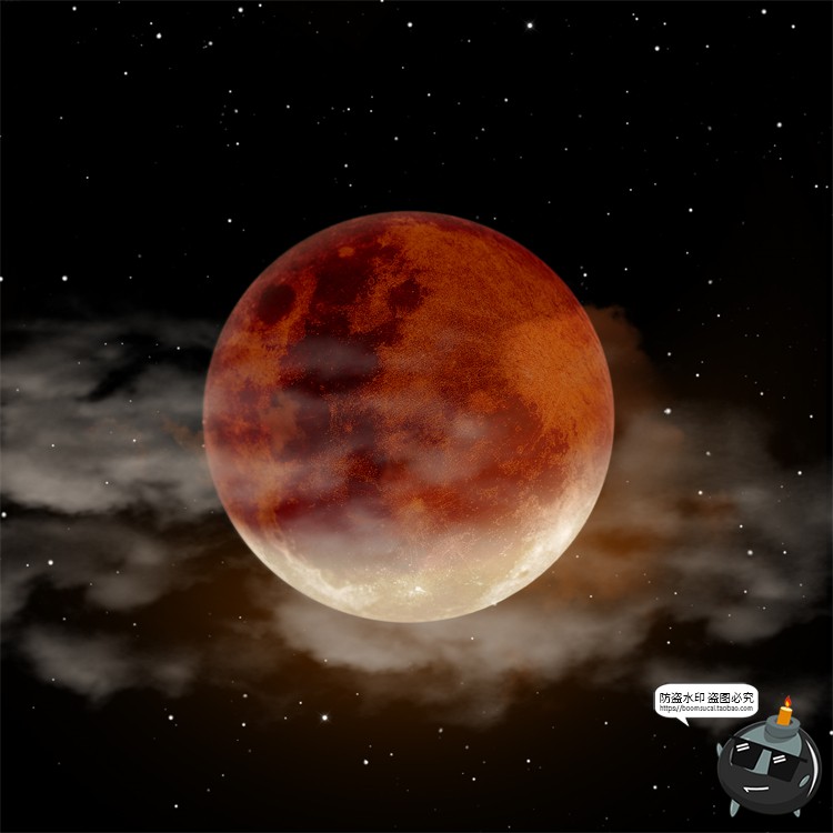 图片[20]-月球月亮中秋多云红月后期合成插画背景海报PSD分层模板PS素材-设计猿