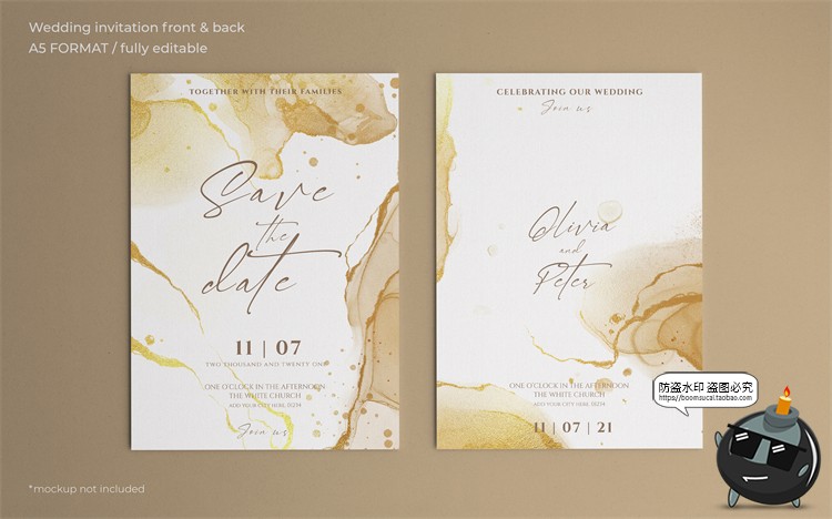 图片[2]-唯美清新植物花卉婚礼邀请函卡片祝福卡生日请柬背景PSD模板素材-设计猿