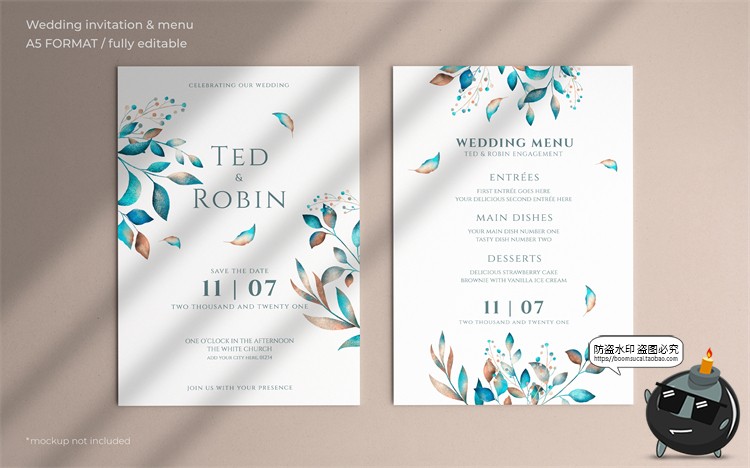 图片[3]-唯美清新植物花卉婚礼邀请函卡片祝福卡生日请柬背景PSD模板素材-设计猿