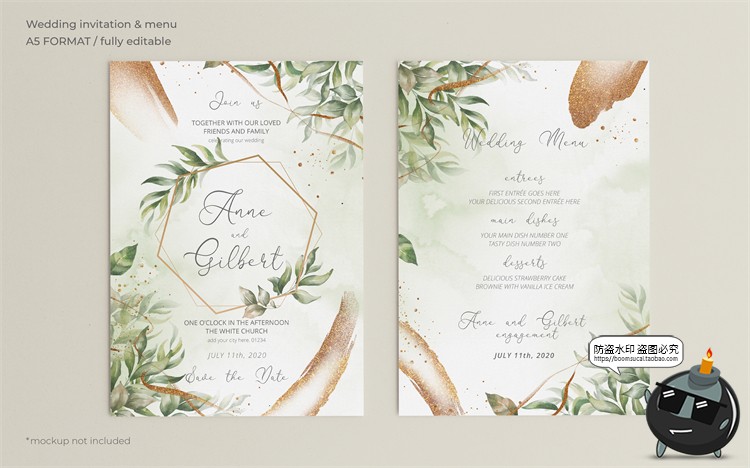 图片[5]-唯美清新植物花卉婚礼邀请函卡片祝福卡生日请柬背景PSD模板素材-设计猿