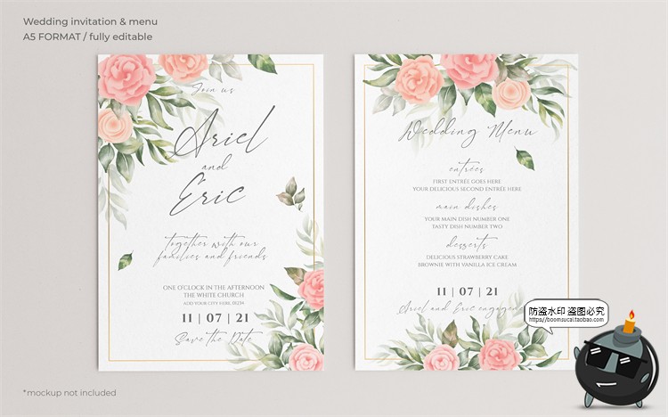 图片[6]-唯美清新植物花卉婚礼邀请函卡片祝福卡生日请柬背景PSD模板素材-设计猿