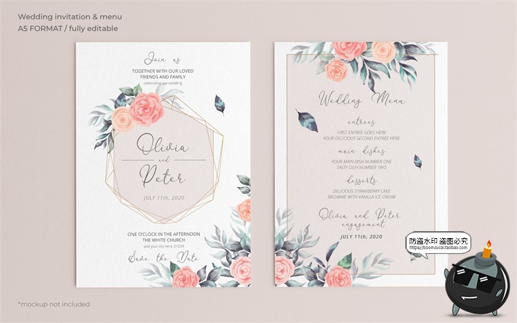 图片[7]-唯美清新植物花卉婚礼邀请函卡片祝福卡生日请柬背景PSD模板素材-设计猿