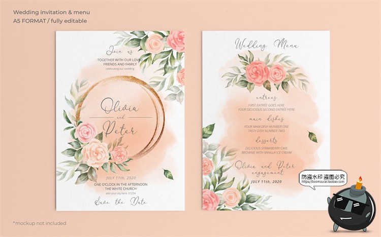 图片[8]-唯美清新植物花卉婚礼邀请函卡片祝福卡生日请柬背景PSD模板素材-设计猿