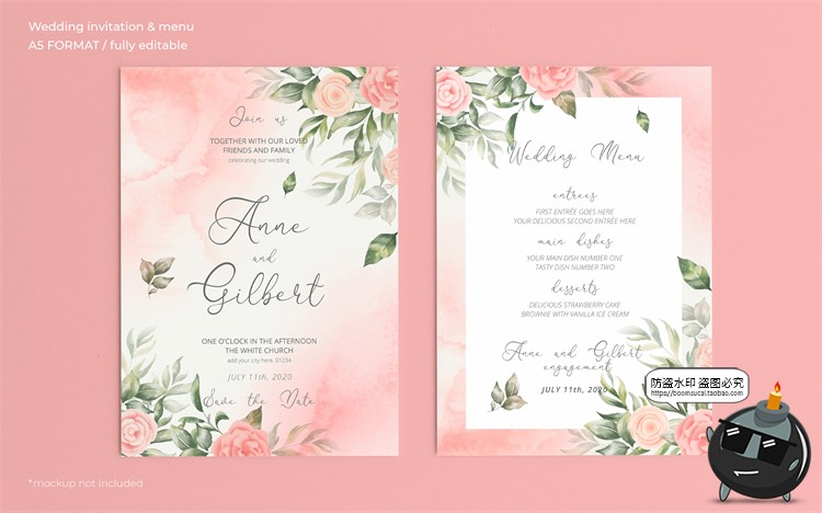 图片[9]-唯美清新植物花卉婚礼邀请函卡片祝福卡生日请柬背景PSD模板素材-设计猿