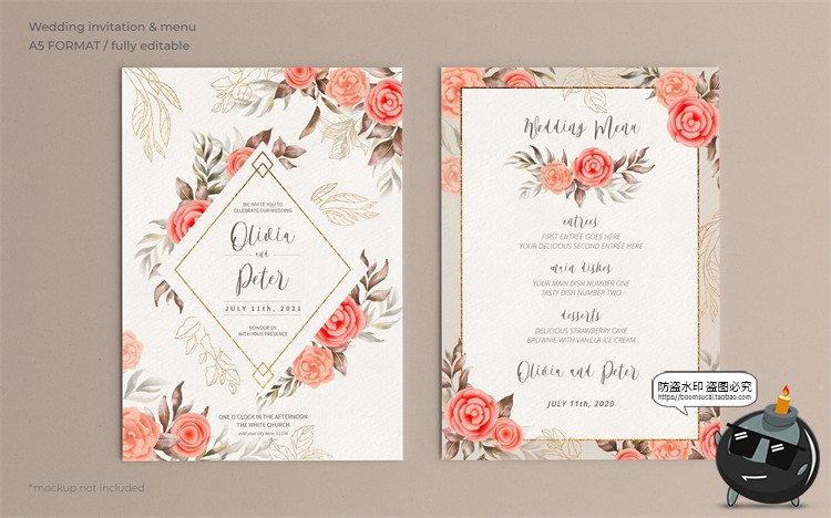 图片[10]-唯美清新植物花卉婚礼邀请函卡片祝福卡生日请柬背景PSD模板素材-设计猿