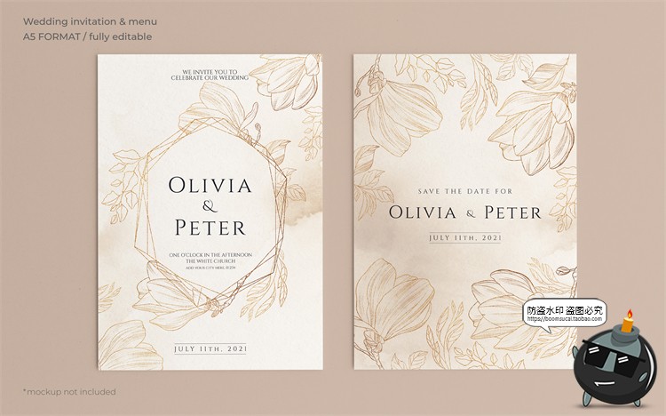 图片[11]-唯美清新植物花卉婚礼邀请函卡片祝福卡生日请柬背景PSD模板素材-设计猿