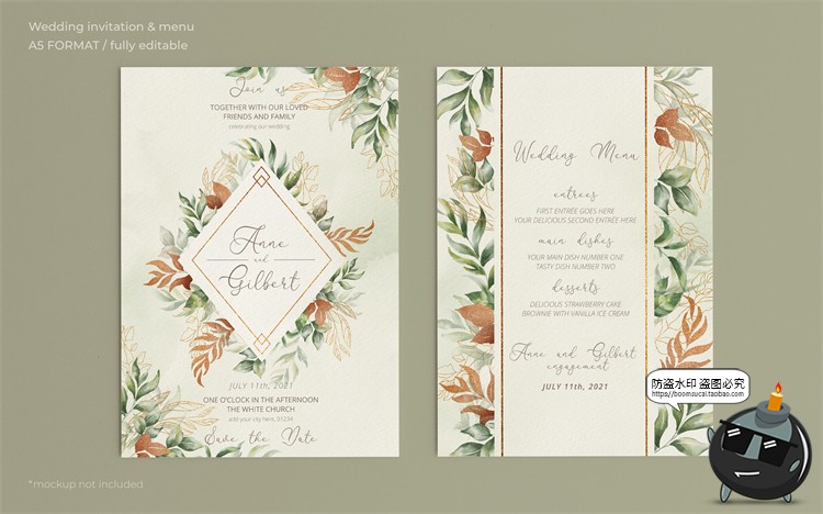 图片[12]-唯美清新植物花卉婚礼邀请函卡片祝福卡生日请柬背景PSD模板素材-设计猿