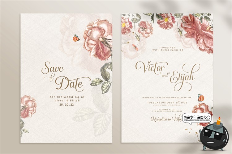 图片[14]-唯美清新植物花卉婚礼邀请函卡片祝福卡生日请柬背景PSD模板素材-设计猿