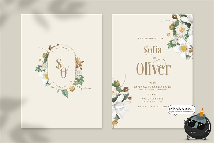 图片[16]-唯美清新植物花卉婚礼邀请函卡片祝福卡生日请柬背景PSD模板素材-设计猿
