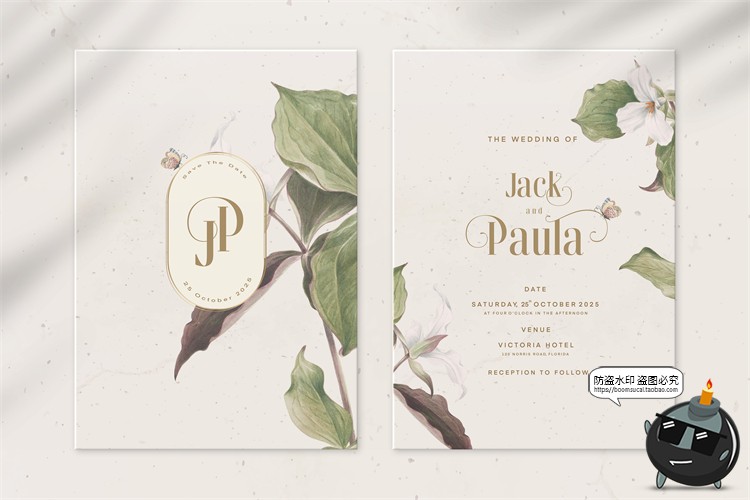 图片[17]-唯美清新植物花卉婚礼邀请函卡片祝福卡生日请柬背景PSD模板素材-设计猿