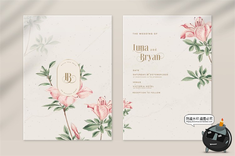 图片[18]-唯美清新植物花卉婚礼邀请函卡片祝福卡生日请柬背景PSD模板素材-设计猿