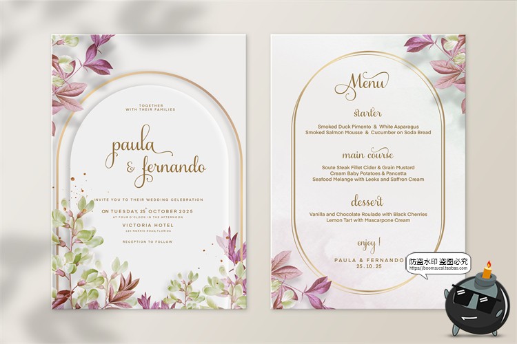 图片[21]-唯美清新植物花卉婚礼邀请函卡片祝福卡生日请柬背景PSD模板素材-设计猿