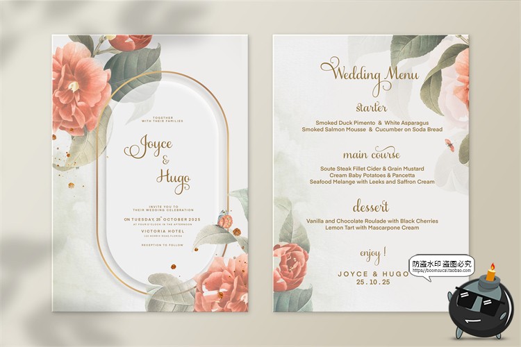 图片[22]-唯美清新植物花卉婚礼邀请函卡片祝福卡生日请柬背景PSD模板素材-设计猿
