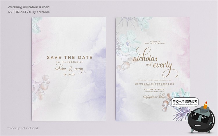 图片[24]-唯美清新植物花卉婚礼邀请函卡片祝福卡生日请柬背景PSD模板素材-设计猿