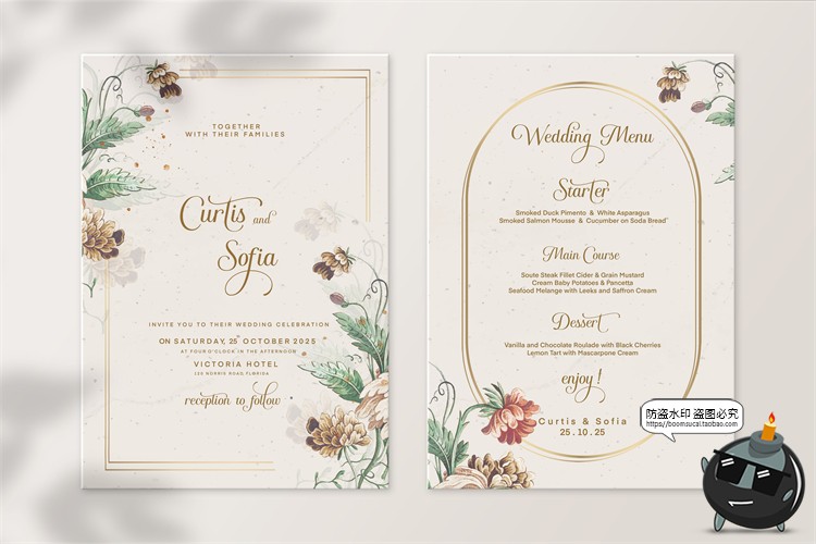 图片[25]-唯美清新植物花卉婚礼邀请函卡片祝福卡生日请柬背景PSD模板素材-设计猿