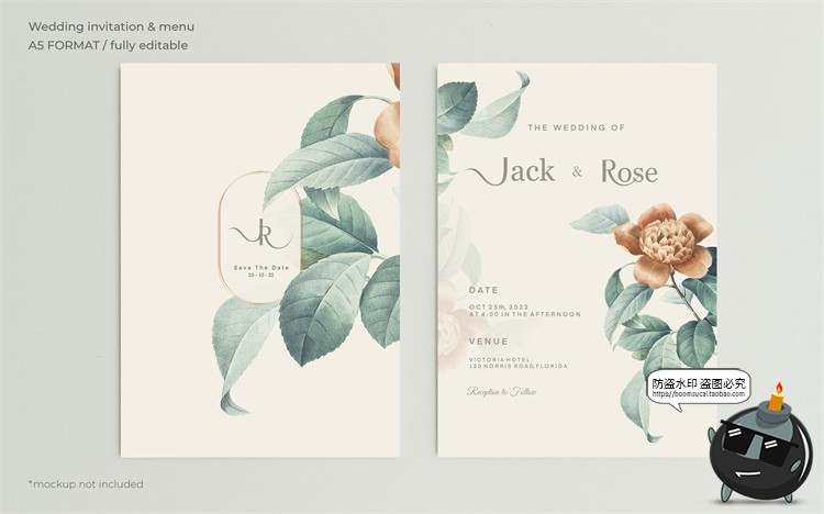 图片[26]-唯美清新植物花卉婚礼邀请函卡片祝福卡生日请柬背景PSD模板素材-设计猿