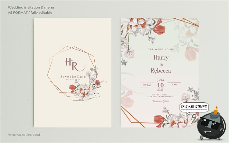 图片[27]-唯美清新植物花卉婚礼邀请函卡片祝福卡生日请柬背景PSD模板素材-设计猿