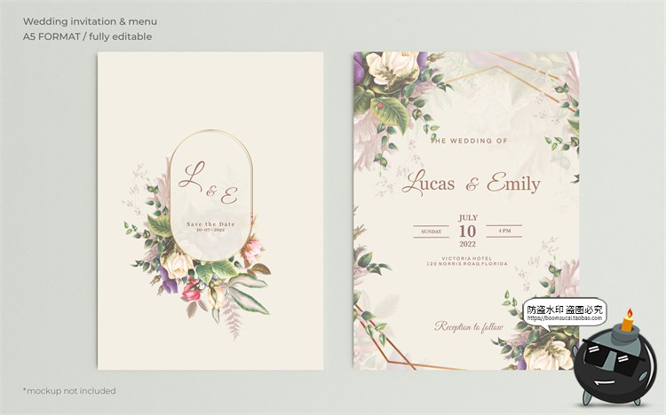 图片[29]-唯美清新植物花卉婚礼邀请函卡片祝福卡生日请柬背景PSD模板素材-设计猿