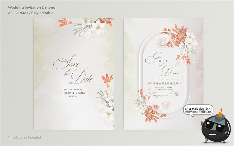 图片[34]-唯美清新植物花卉婚礼邀请函卡片祝福卡生日请柬背景PSD模板素材-设计猿