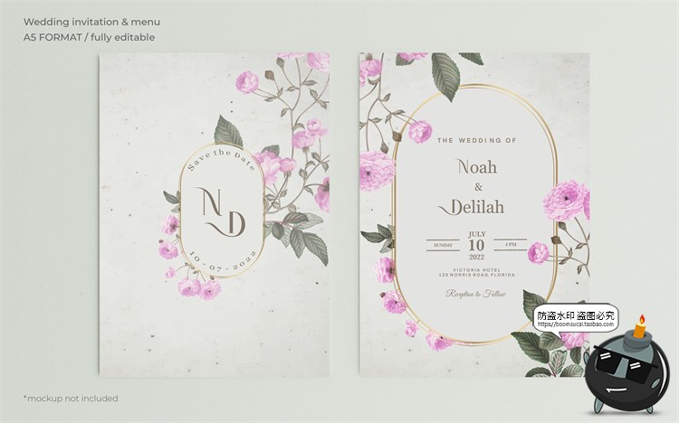 图片[35]-唯美清新植物花卉婚礼邀请函卡片祝福卡生日请柬背景PSD模板素材-设计猿