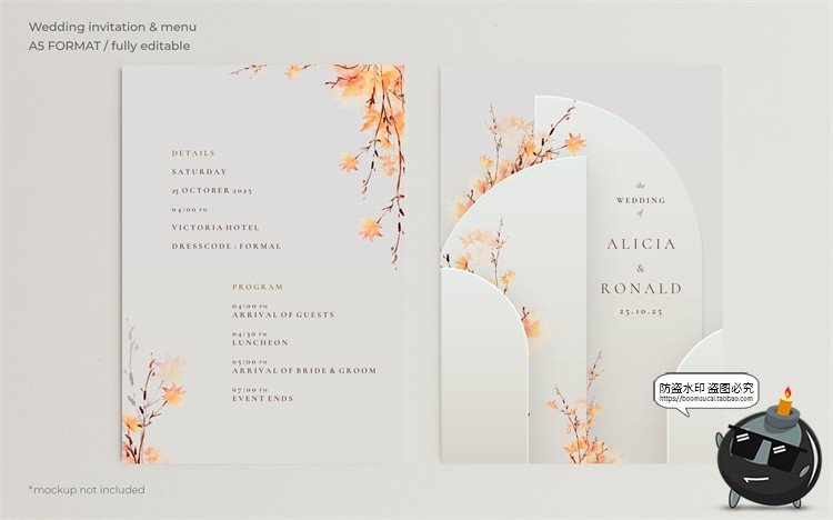 图片[36]-唯美清新植物花卉婚礼邀请函卡片祝福卡生日请柬背景PSD模板素材-设计猿