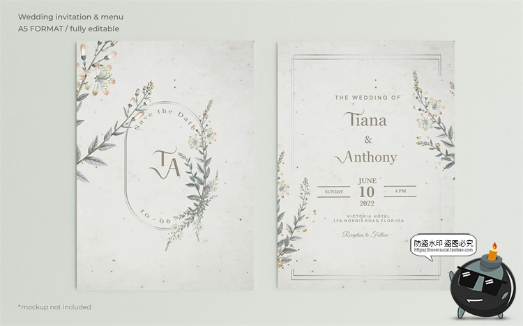 图片[37]-唯美清新植物花卉婚礼邀请函卡片祝福卡生日请柬背景PSD模板素材-设计猿