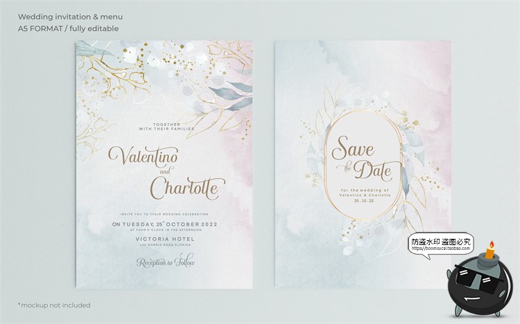 图片[38]-唯美清新植物花卉婚礼邀请函卡片祝福卡生日请柬背景PSD模板素材-设计猿