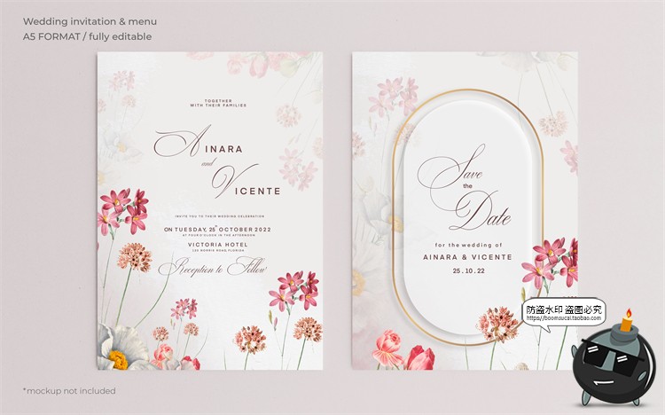 图片[40]-唯美清新植物花卉婚礼邀请函卡片祝福卡生日请柬背景PSD模板素材-设计猿