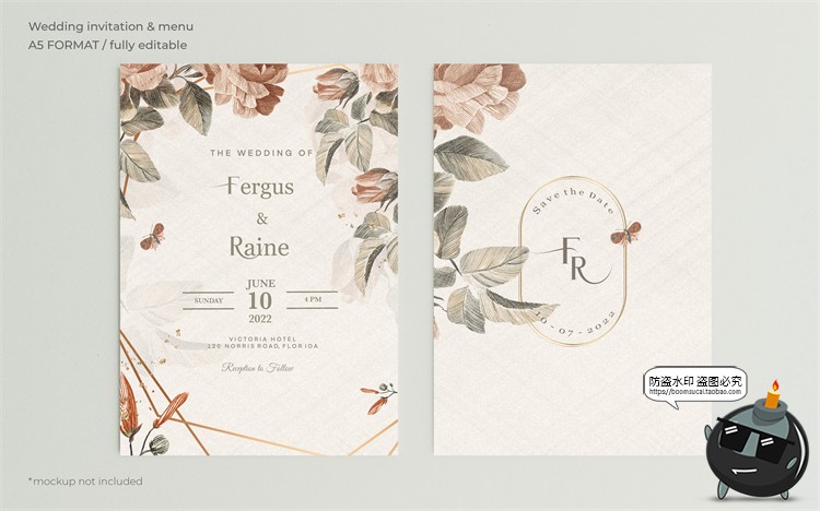 图片[41]-唯美清新植物花卉婚礼邀请函卡片祝福卡生日请柬背景PSD模板素材-设计猿