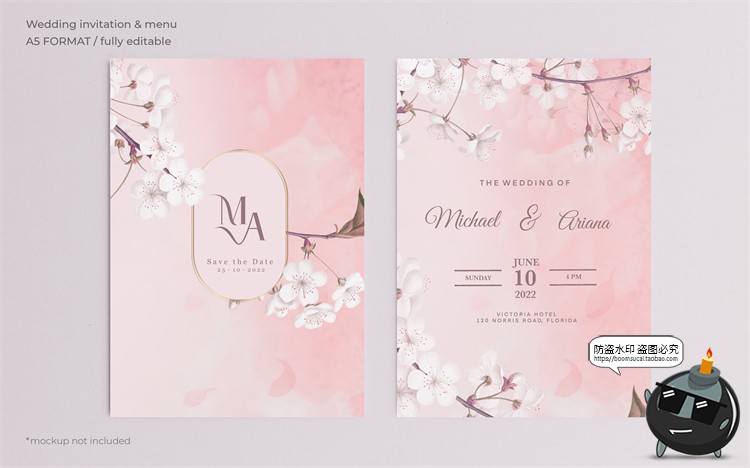 图片[43]-唯美清新植物花卉婚礼邀请函卡片祝福卡生日请柬背景PSD模板素材-设计猿