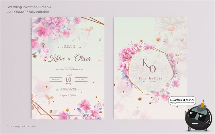 图片[45]-唯美清新植物花卉婚礼邀请函卡片祝福卡生日请柬背景PSD模板素材-设计猿