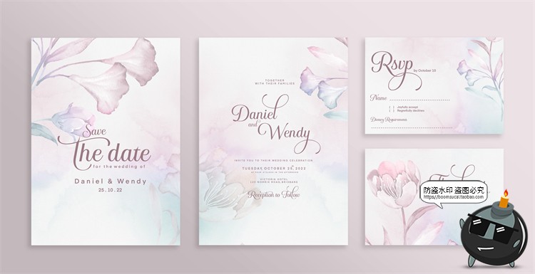 图片[47]-唯美清新植物花卉婚礼邀请函卡片祝福卡生日请柬背景PSD模板素材-设计猿