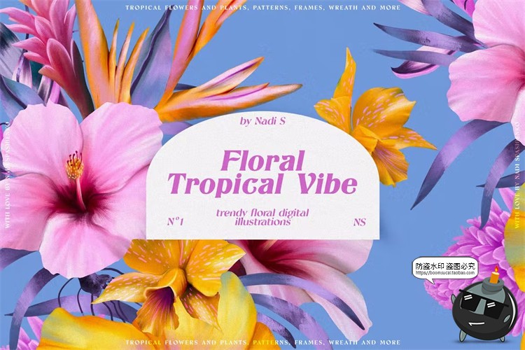 图片[1]-潮流复古宫廷热带丛林花卉植物插画拼贴图案元素PNG免抠图片素材-设计猿