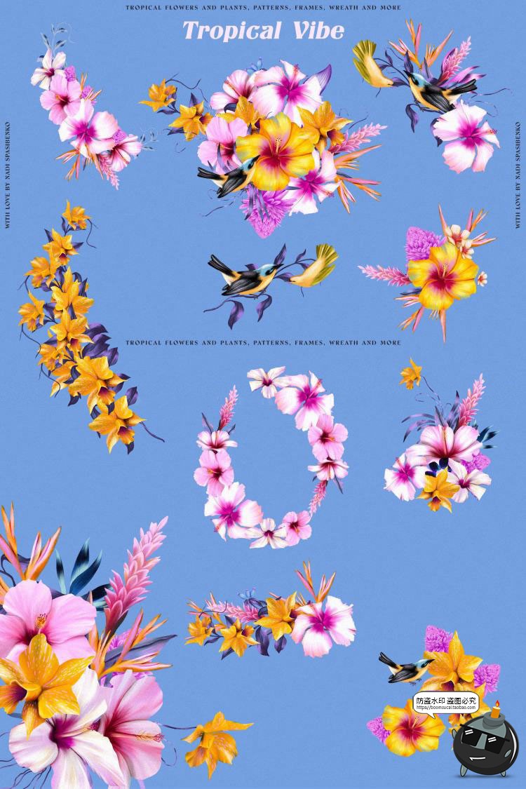 图片[2]-潮流复古宫廷热带丛林花卉植物插画拼贴图案元素PNG免抠图片素材-设计猿