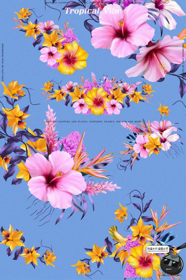 图片[4]-潮流复古宫廷热带丛林花卉植物插画拼贴图案元素PNG免抠图片素材-设计猿