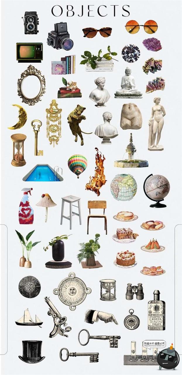 图片[2]-超现实梦幻拼贴手帐剪贴画动物鸟类建筑花朵景观物件PNG免抠素材-设计猿