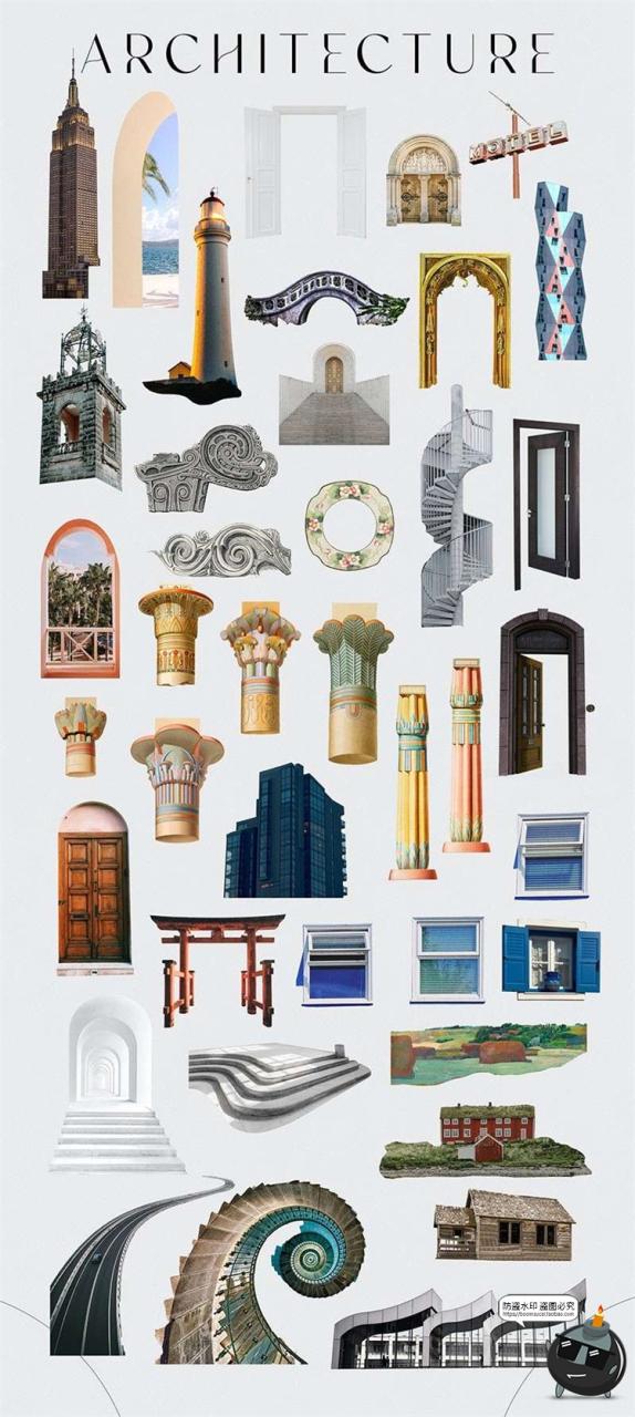 图片[8]-超现实梦幻拼贴手帐剪贴画动物鸟类建筑花朵景观物件PNG免抠素材-设计猿