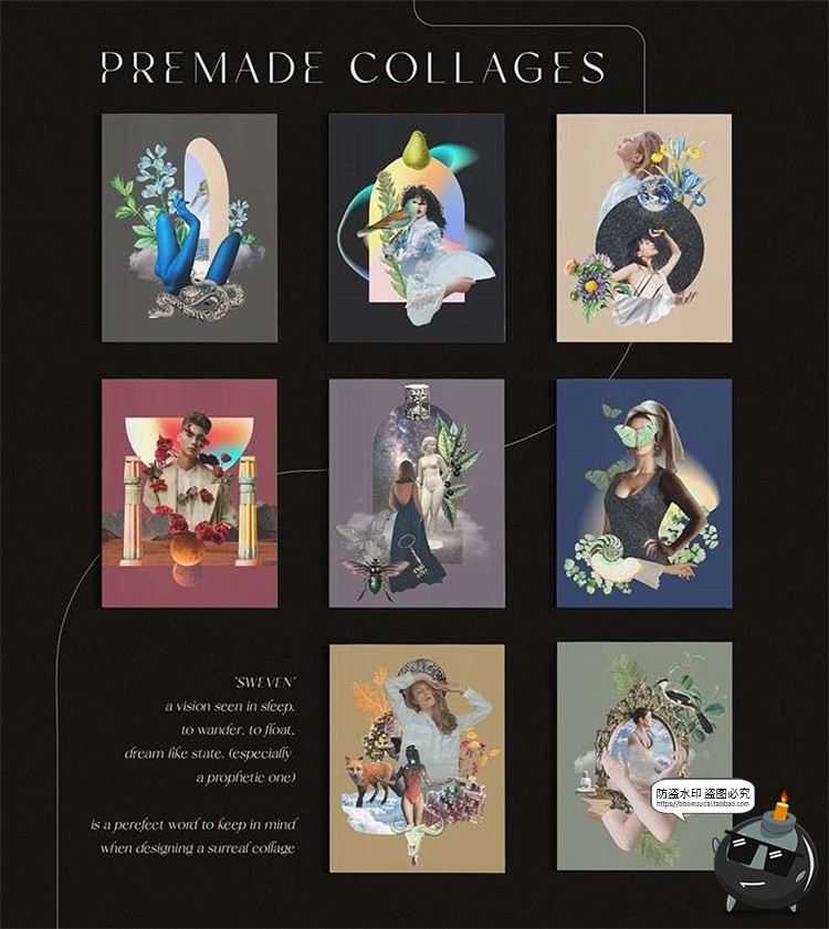 图片[9]-超现实梦幻拼贴手帐剪贴画动物鸟类建筑花朵景观物件PNG免抠素材-设计猿