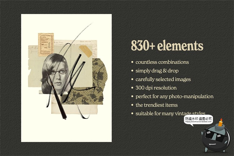 图片[17]-复古怀旧风老物件创意插画艺术拼贴剪切画元素PNG免抠装饰素材-设计猿