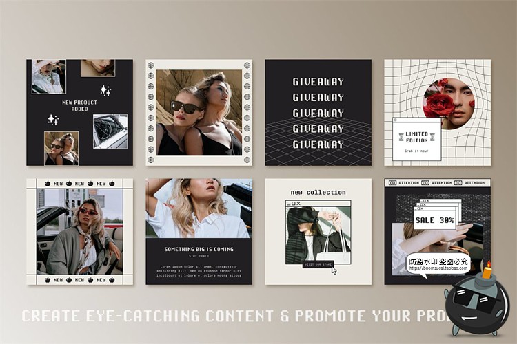 图片[2]-潮流复古简约怀旧文艺像素图文配图排版版式宣传海报PSD模板素材-设计猿