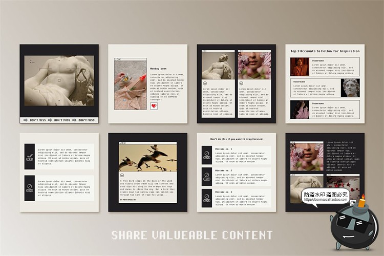 图片[3]-潮流复古简约怀旧文艺像素图文配图排版版式宣传海报PSD模板素材-设计猿