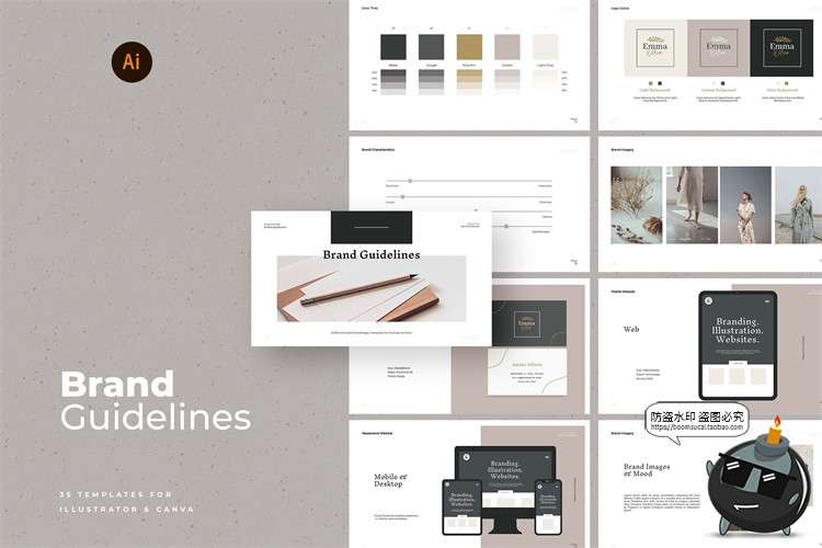 图片[1]-现代时尚极简时装品牌企业内部设计手册vi规范排版画册AI矢量素材-设计猿